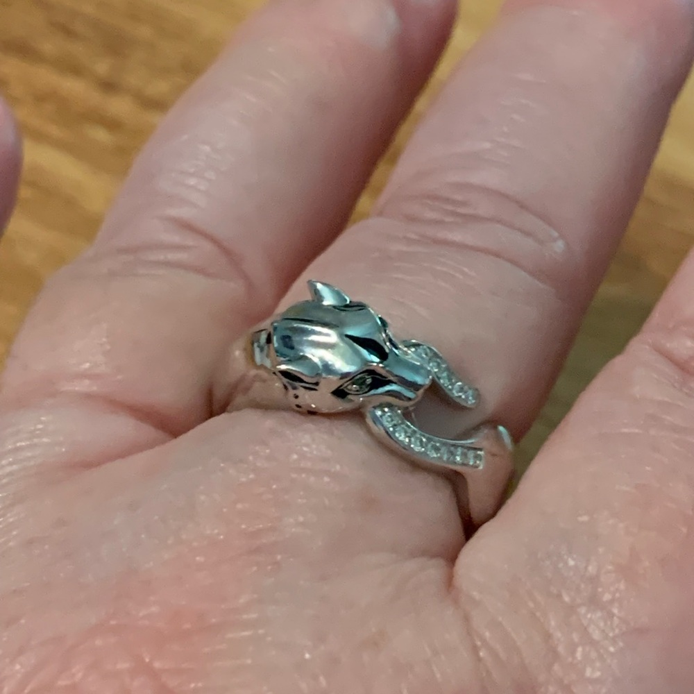Effy Sterling Silver Diamond and Tsavorite Panther ring size 6.75